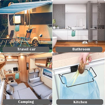 2 Pcs Large Stainless Steel Trash Bag Holder for Cabinets and Cupboards, Under Sink, Black