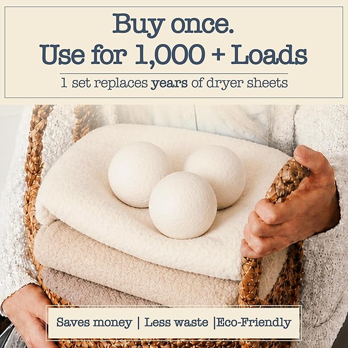 Wool Dryer Balls - 6 Pack - 100% New Zealand Wool Natural Fabric Softener – Reusable, Chemical Free, Reduces Drying Time