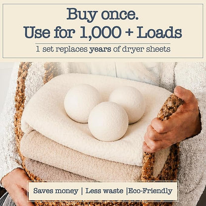 Wool Dryer Balls - 6 Pack - 100% New Zealand Wool Natural Fabric Softener – Reusable, Chemical Free, Reduces Drying Time