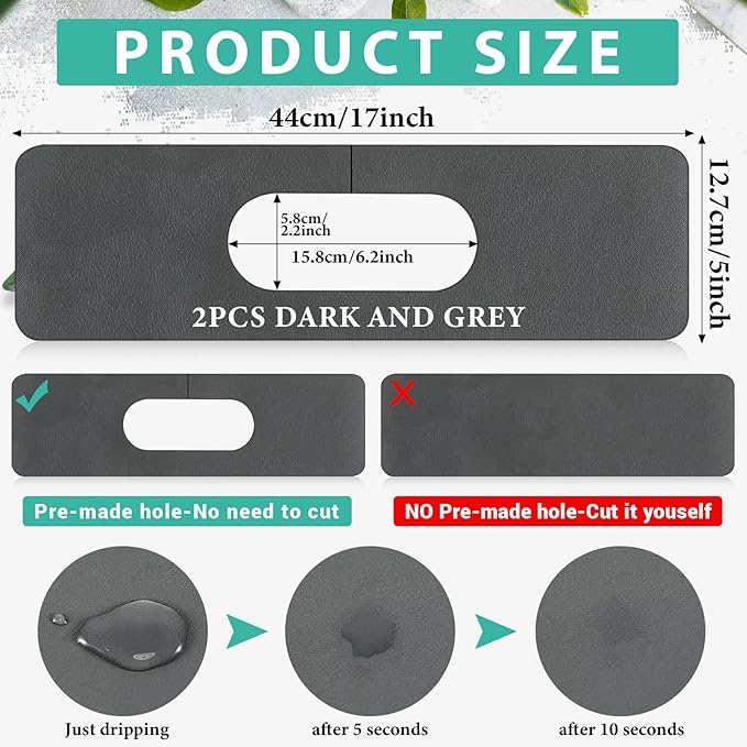 Tioncy 2 Pcs Faucet Mat Sink Splash Guard Oval-hole Oval Splash Pad for Kitchen Sink Oval Base Diatomite Faucet Mat for Bathroom Absorbent Mat Splatter Screens(Dark Gray)