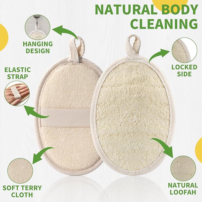 6 Pack Natural Loofah Body Scrubber (6 Pack) - 6.2 * 4.3 Inch Exfoliating Loofah for Removing Dead Skin and Dry Skin, Large Size Loofah Body Sponge for Women and Men to Clean Pores