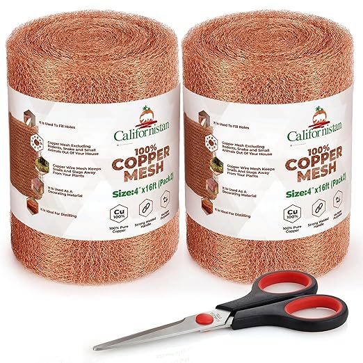 Copper Mesh Roll for Rodent Control | 4 Inch x 16 Feet | Pack of 2 Rustproof Copper Mesh | Rodent Bat and Snail Barrier | Hole Blocker for Gaps, Vents and Water Openings | Includes Scissor
