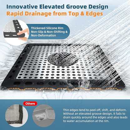 Hibbent Upgraded Shower Drain Hair Catcher, Shower Drain Cover for Bathroom Floor 6" Drain, Anti-Clogging Bathtub Drain Strainer, Stainless Steel Kitchen Sink Drain Strainer with Handle, Black