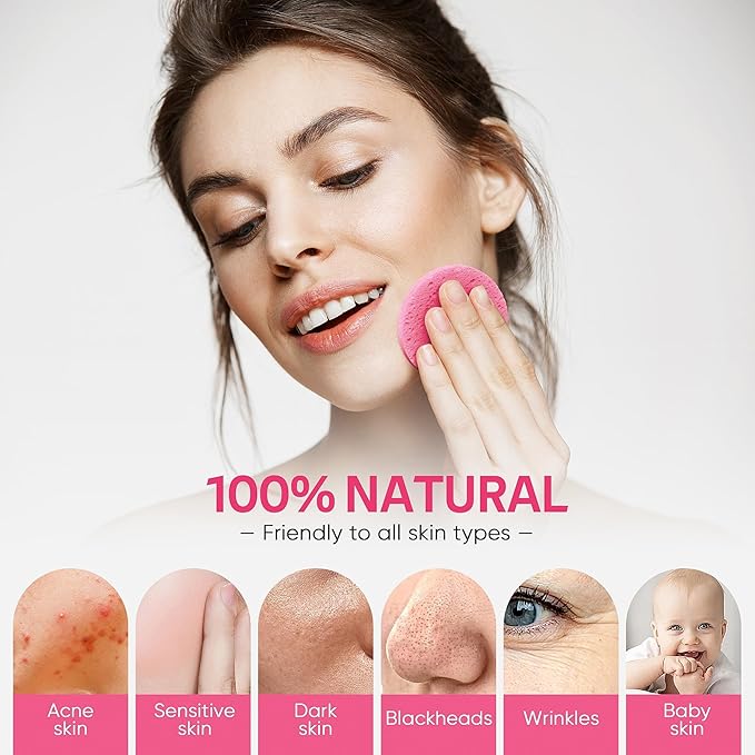 GAINWELL Gifts for MoM in Mothers Day, 50-Count Compressed Facial Sponge, Daily Facial Cleansing and Exfoliating, 100％ Natural Cosmetic Spa Sponges for Makeup Remover, Reusable, Pink