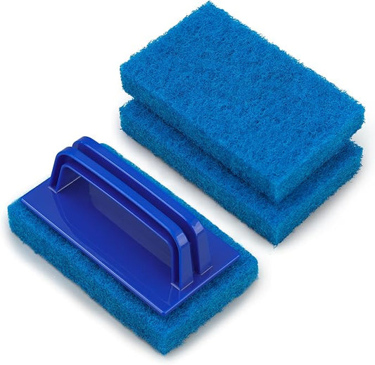 3 Pack Hand-Held Pool Scrub Brush Pool Cleaning Sponge Scrubber Brush Replaceable Scrubbing Scouring Sponge Pad for Swimming Pools Shower Tile Step Corner Liners Walls Sink Spas Tubs Kitchen Bathroom