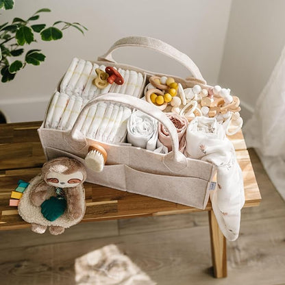 PUTSKA Baby Diaper Caddy Organizer - Nursery Storage Basket for Diaper Station, Baby Basket Shower List and Registry Gift Must-Haves, Newborn Essentials, Nursery Decor for Boy or Girl - Mocha, Regular
