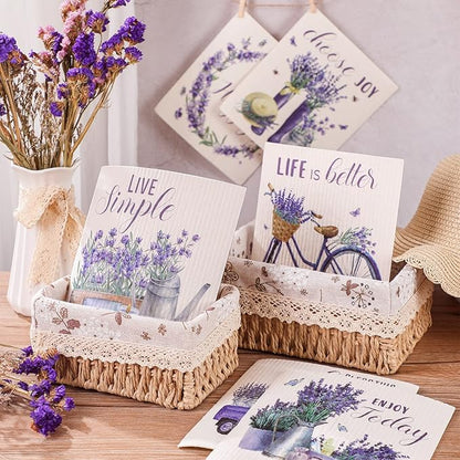 Cunhill 6 Pcs Swedish Kitchen Dish Cloths Kitchen Towels Reusable Sponge Cleaning Cloths Wipes Absorbent Dish Cloth Quick Drying Washable Decorative Tea Towels No Odor Bar Hand Towel (Lavender)