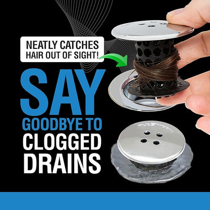 TubShroom Tub Drain Hair Catcher, Black Chrome – Protector and Catcher for Bathroom Drains, Fits 1.5” 1.75” Bathtub Shower Drains