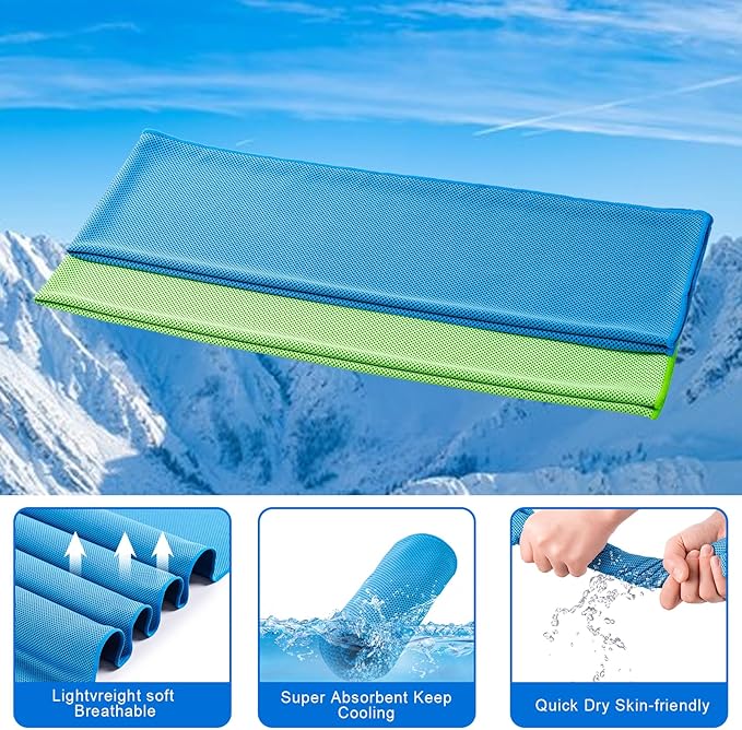 CADONO 4 Pack Cooling Towel (40"x12"), Soft Breathable Chilly Towel, Ice Towel, Microfiber Towel for Yoga, Sport, Running, Workout,Gym, Camping, Fitness, Workout & More Activities(Multicolor)