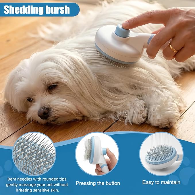 19PCS Dog Bath Kit & Dog Brush Kit for Dogs & Cats - Professional Pet Grooming Tools Set with Shedding Brush, Bath Scrubber, Dematting Comb & Storage Bag - Complete Dog Washing Essentials, Blue