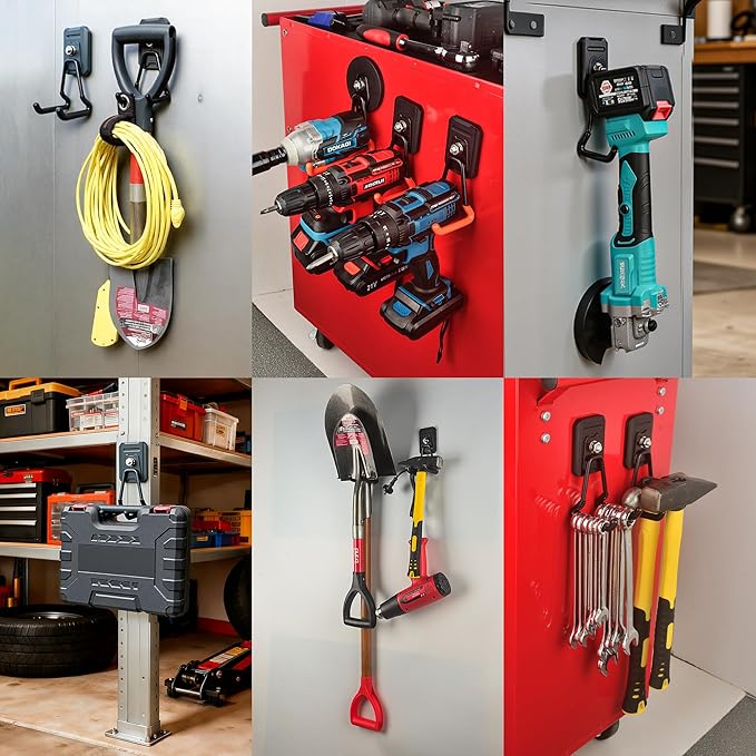 Heavy Duty Magnetic Hook, Large Utility Storage Magnetic Garage Hooks, Strong Magnet Hooks for Hanging Power Tool Hose Drill Metal Cart in Garden Workshop Kitchen (4Pack)