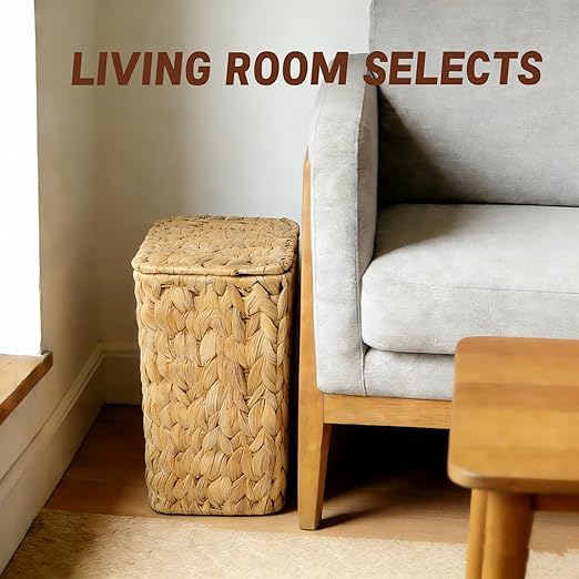 Wicker Trash Can,2.5 Gallon Bathroom Trash Can with Lid,Natural Water Hyacinth Wicker Waste Basket with Removable Liner, for Bedroom, Toilet, Narrow Spaces