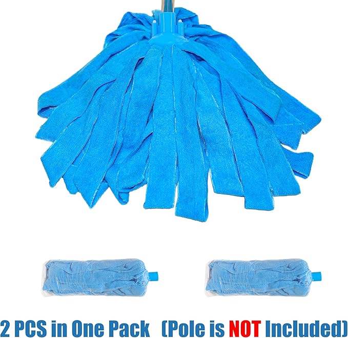 Microfiber Cloth Mop Replacement Blue Compatible with Standard 3/4 inch Threading Pole (2)