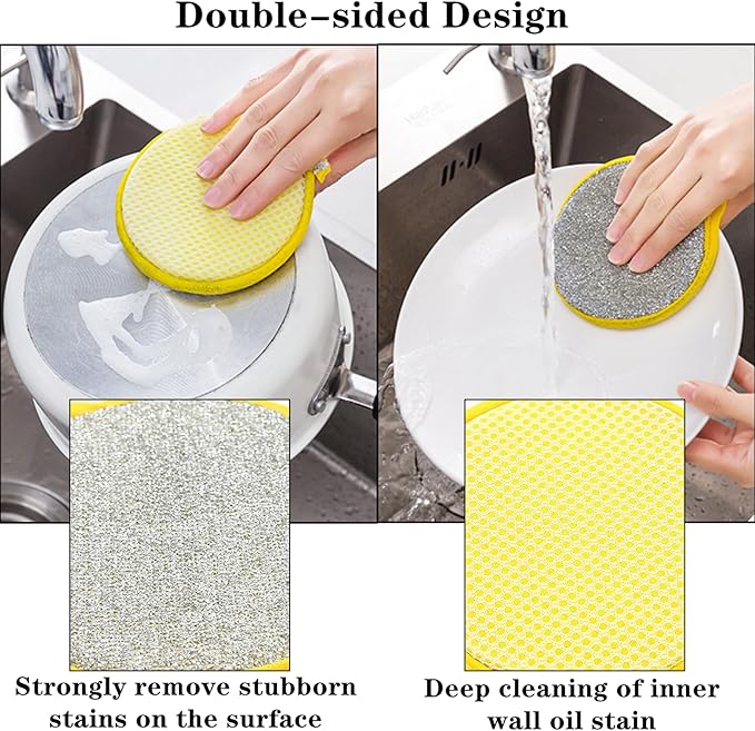 Multipurpose Wire Dishwashing Rag,5 PCS Dishwashing Sponge Wire Dishcloth Double Layer Wire Dish Cleaning Cloths Sponge Scrubber for Household Kitchen Supplies
