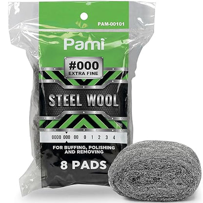 PAMI Non Scratch Ultra Smooth Grade 0000 Steel Wool Pads for Glass Cleaning (Pack of 8) (#000 - Extra Fine)