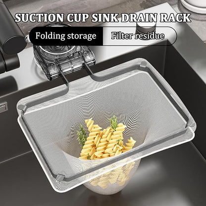 Kitchen Sink Strainer with Filter Mesh Bag, Food Waste Filter Basket, Suction Cup Folding Washing Vegetables and Fruits Drying Bag Holder