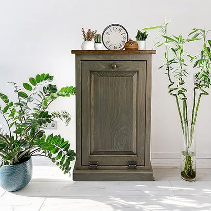 Peaceful Classics Tilt Out Trash Bin - Wooden Pull Out Cabinet, Decorative Trash Bin for Kitchen, Bedroom, & Home Patio - Pewter