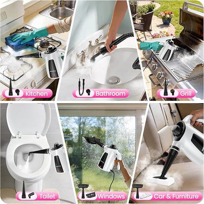 LABIGO Steam Cleaner, Pressurized Handheld Multi-Surface Natural Steam Cleaner with 12pcs Accessory & Safety Lock, Portable Steamer for Cleaning Home, Kitchen, Bathroom, Car, Upholstery, Grout, Window