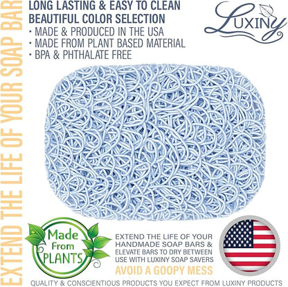Soap Savers for Bar Soap & Shampoo Bar Holder, American Made by Luxiny, Lifts Soap in Soap Dishes & Shower Soap Holders – Bars & Soap Lasts Longer - Made from Plant Materials (Sky Blue 2 Pack)