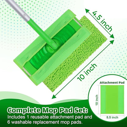 UNIMADE Reusable Microfiber Mop Pads Compatible with Swiffer Sweeper - 6 Replacement Pads + 1 Base Pad - Dry & Wet Sweeping Cloths, Washable Mopping Refills Use for Most Floor Types