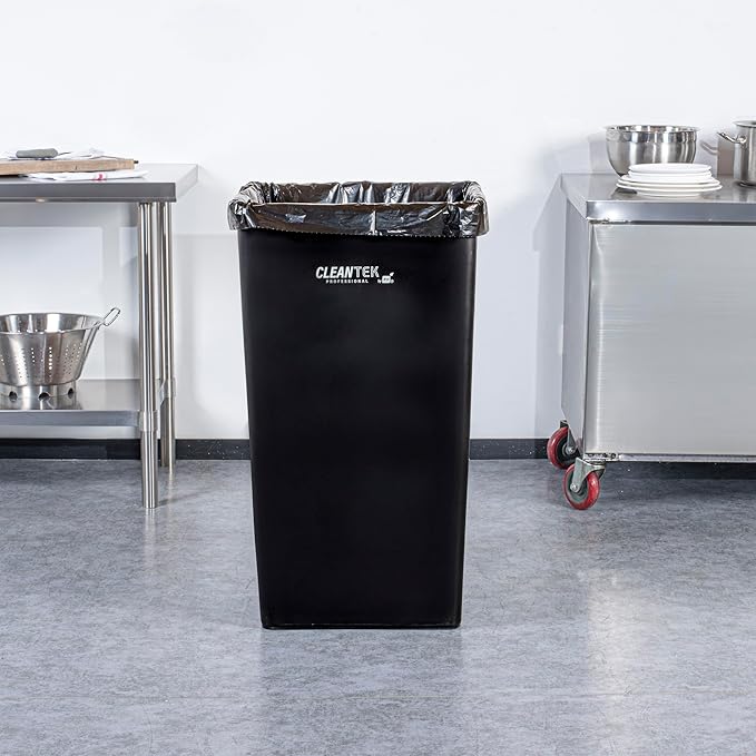 Restaurantware-Clean Tek Professional 50 Gallon Trash Can, 1 Square Waste Basket - Space Saving, Heavy-Duty, Black Plastic Garbage Bin, For Commercial Space, Office, Store, Restaurant, And More