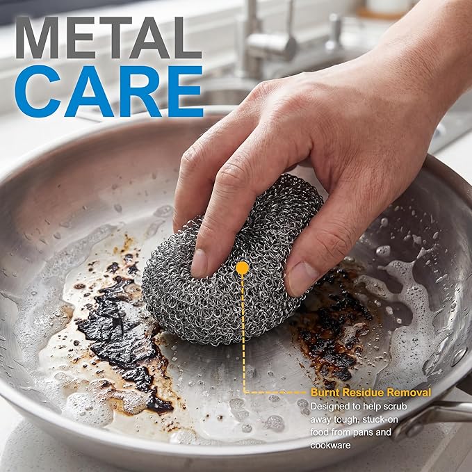 PAMI Heavy Duty Stainless Steel Sponge Scrubber Non-Scratch Metal Sponges Kitchen Metal Scratch Pads for Pots Pans Pack of 4