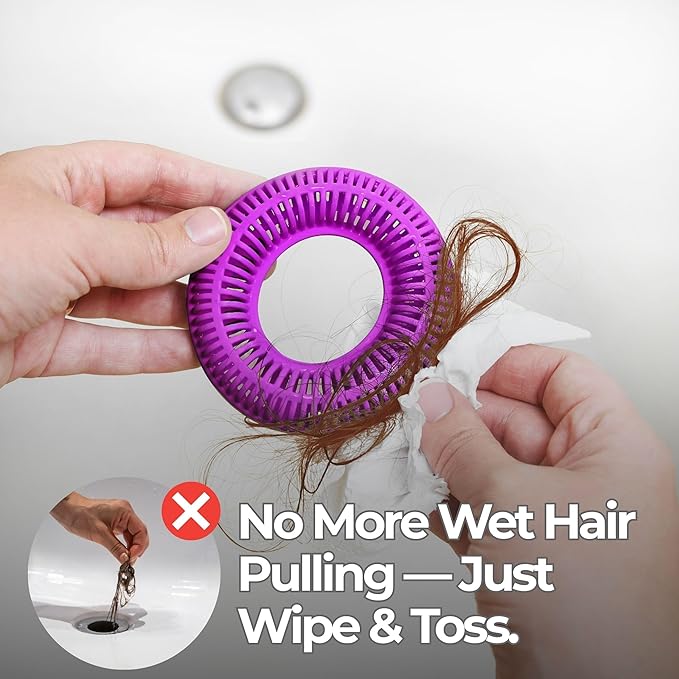 TUB RING The Ultimate Tub Drain Protector Hair Catcher/Strainer/Snare, Regular - Purple