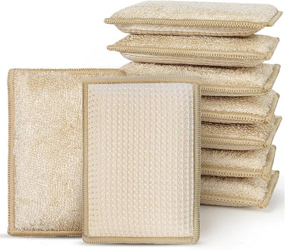 Bamboo Sponges for Dish Washing Reusable Dish Sponge Multi Use Kitchen Sponges Non-Scratch Microfiber Pad for Dishes Pots and Pans, Pack of 10