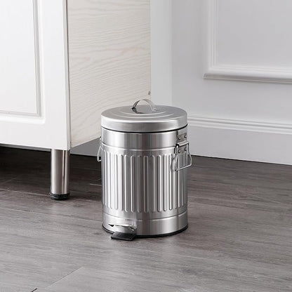 happimess HPM1018E Theo Retro 8-Gallon Step Trash Can with Soft-Close Lid and Free Mini Trash Can for Home, Kitchen, Bathroom, Living Room, Office, Platinum Silver