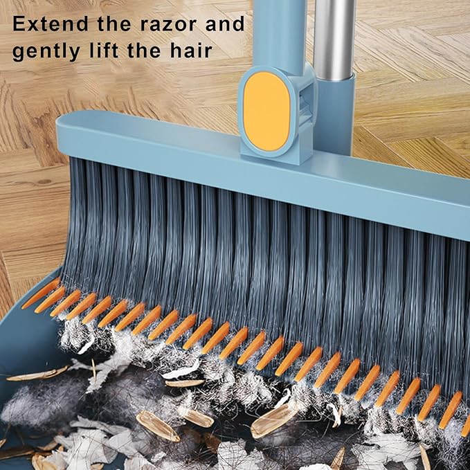 YOXIER Broom and Dustpan Set,Buckle Type Brooms and Dustpan Set with Scraping Teeth & Scraper,Brooms Indoor 180° Rotatable,Long Handle Broom Dustpan Set for Home Office Floor Cleaning White