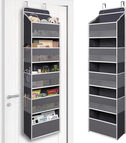 TYMENSH Over Door Organizer with 5 Large Pockets, Heavy Duty Hanging Organizer Storage, Closet Bathroom Nursery Bedroom Dorm, Toys Cosmetics Sundries and Baby Essentials, Gray