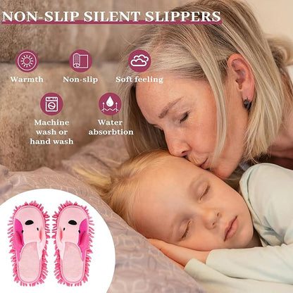 Liitrton Mop Slippers Cartoon Mop Shoes, Washable Microfiber Slippers for Floor Cleaning, Detachable Mopping Slippers for Women Home Floor Cleaning Tools (Pink, Women 7-9/Men 5-7)