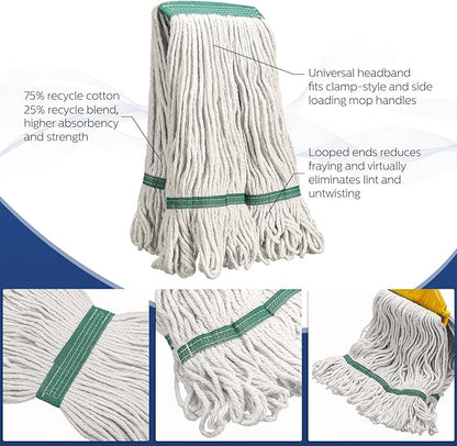 Eccliy 16 Pack Mop Heads Replacement Commercial Industrial Mop Heads Heavy Loop End Cotton String Heavy Duty Refills Wet Washable Refills for Home General Floor Cleaning (White,Green)