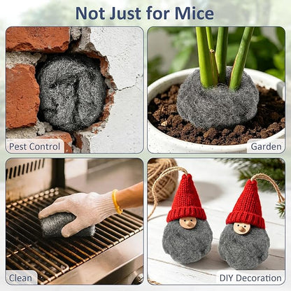 Steel Wool Mice Control, 3 Pack 2.75"*11.5FT Steel Wool & 1 Pack 5"*15FT Steel Mesh, Mouse Traps Fill Fabric DIY Kit, Hardware Cloth Gap Blocker Mouse Rat Rodent Control for Holes, Wall Cracks, Vents