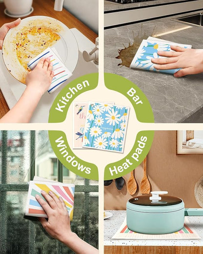 Miss Adola 6 Pack Swedish Dishcloths for Kitchen - Reusable Dish Cloths for Washing Dishes Absorbent Cute Funny Kitchen Towels Cleaning Sponge, Rainbow