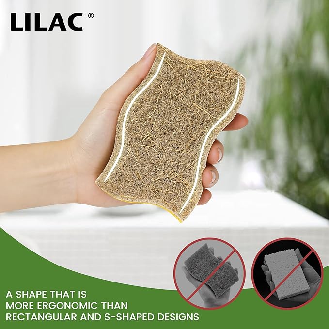 LILAC 12 Pack Natural Cellulose Sponges for Dishes - Non-Scratch Kitchen Scrub Sponges - 100% Biodegradable & Eco-Friendly Cleaning Sponges for Non-Stick Cookware, Bathroom & Household（Yellow）