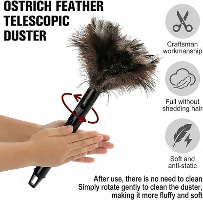 Goaste 2 Pack Ostrich Feather Duster, 15 Inch Fluffy Natural Feather Duster, Soft-Feather Mopping with Plastic Handle, Extensible Ostrich Feather Cleaning Supplies for Keyboard, Home, Car, Office