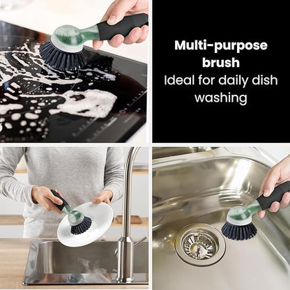 Vigar Rengo Dish Brush with Soap Dispenser - Dish Scrubber with Handle, Kitchen Scrub Brush for Dishes, Sink Cleaning Brush, Soap Dispensing Dish Wand with Nylon Bristles, Non Scratch - Black