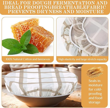 Hahafelt 4 Pcs Beeswax Bowl Covers Reusable Bowl Covers for Bread Proofing 10 Inch Elastic Cotton Cloth Sourdough Caps Stretchy Food Caps Leakproof Fresh for Dough Proofing and Food Storage(Plaid)