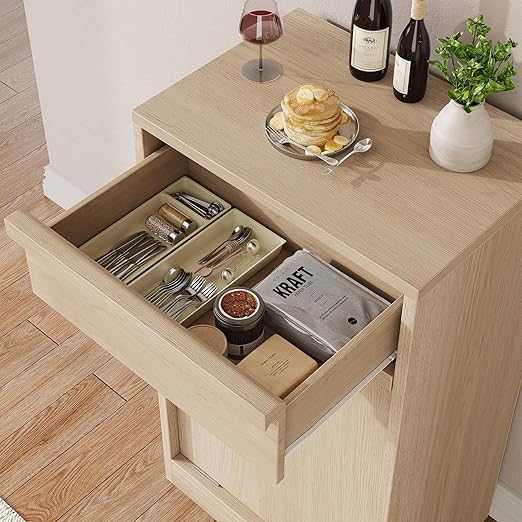 GarveeHome Tilt Out Trash Cabinet, Modern Trash Cabinet with 10 gal Storage, Hidden Freestanding Garbage Can Cabinet Laundry Hamper for Kitchen Dining Living Room