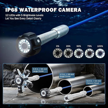 ZELCAN 10.1" Self-Leveling Sewer Camera with 512Hz Locator, Sewer Inspection Camera with 100 ft. Cable & Digital Length Counter, Rechargeable Drain Pipe Camera with Keyboard & 12 LED Lights