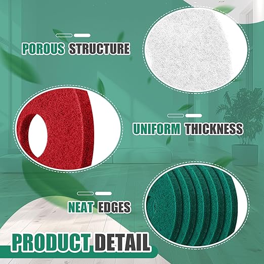 Teenyyou 3 Pcs 12" Cleaning Orbiter Pads Commercial Floor Buffer Pads Hardwood Floor Maintenance Scrubber Polisher Cleaning and Stripping for Orbiter Machine (Green,Red,White)
