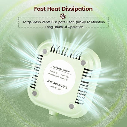 JODSONE 6000RPM Mini Nail Dust Collector Powerful Suction Portable PocketSized Nail Salon with 30 Filters Green