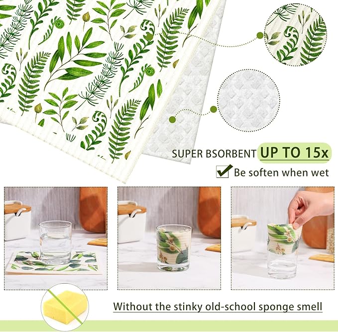 Cunhill 6 Pcs Swedish Dishcloth for Kitchen Reusable Paper Towels Swedish Sponge Absorbent Dish Towel Fast Drying Washable Cleaning Cloths No Odor Wipes Decorative Hand Tea Towel for Kitchen