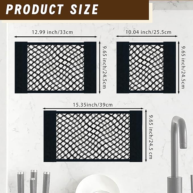 3Pack Plastic Bag Holder Mesh Storage Net Grocery Holder with Adhesive Backing Organizer Dispenser for Garbage Wrap Shopping Bag Wall Mounted 3 Size
