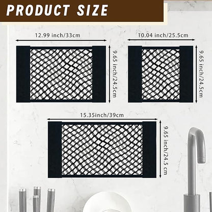 3Pack Plastic Bag Holder Mesh Storage Net Grocery Holder with Adhesive Backing Organizer Dispenser for Garbage Wrap Shopping Bag Wall Mounted 3 Size