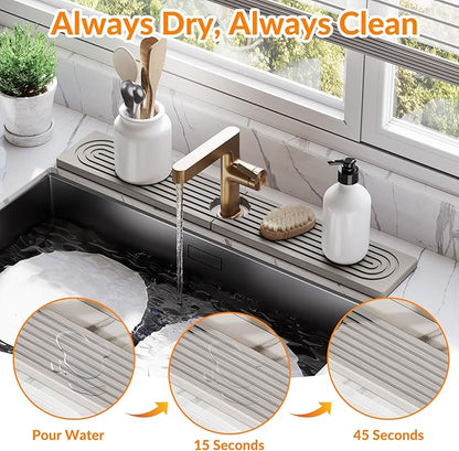 23.6 Inch Stone Faucet Mat for Kitchen Sink Splash Guard, Diatomite Sink Protectors for Kitchen Sinks Behind Faucet, Quick Dry Water Absorbing Stone Tray , Drip Catcher (Gray, 23.6" x 3.9")
