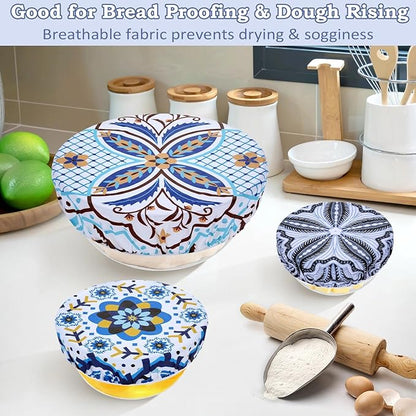 5-Size Reusable Beeswax Bowl Covers for Bread Proofing, Cotton Cloth Flexible Beeswax Wraps for Food Storage(Moroccan Style)