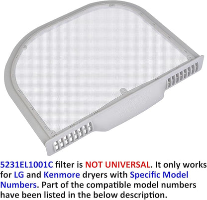 5231EL1001C Lint Filter Replacement for LG and Kenmore Dryers, Ultra Durable Lint Screen Trap, Rim with Felt Seal, Filter Size 12.2 * 10.6 * 1.5 inch (31.1 * 27.0 * 3.8 cm)