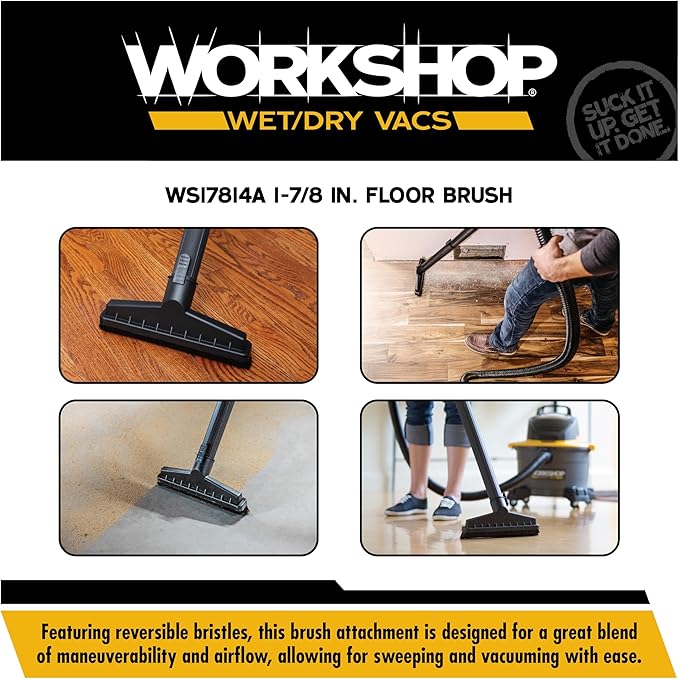 WORKSHOP Wet/Dry Vacs Shop Vacuum Accessories WS17814A Floor Brush Attachment for Wet Dry Vacuum Cleaners, Fits 1-7/8-inch Extension Wands and Hoses